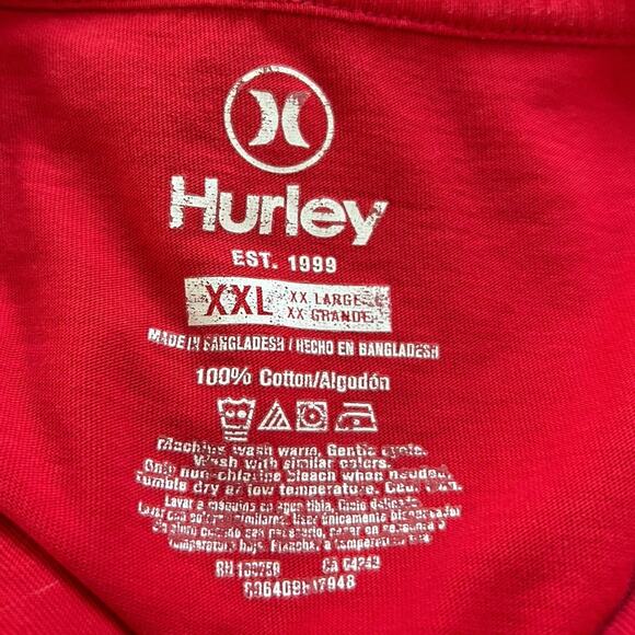 Hurley Men Short Sleeve Graphic Logo Tshirt Surfer Casual Cotton Red Size XXL - Picture 3 of 4